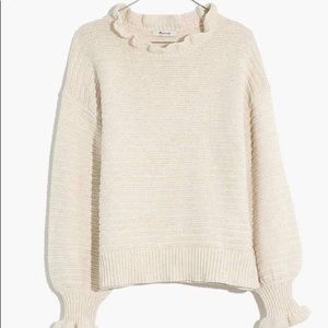 Madewell Ruffle Neck Cream Sweater